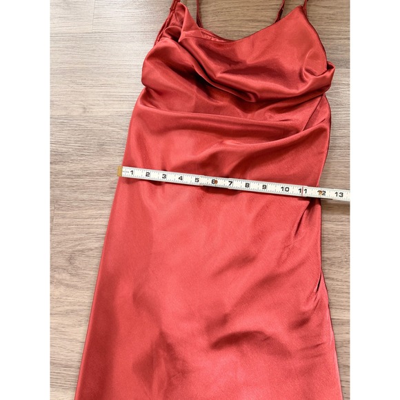 Rust Copper Satin Slip Mini Dress Built-in Bodysuit Side Slit Womens XS Y2K 90's - Picture 10 of 12